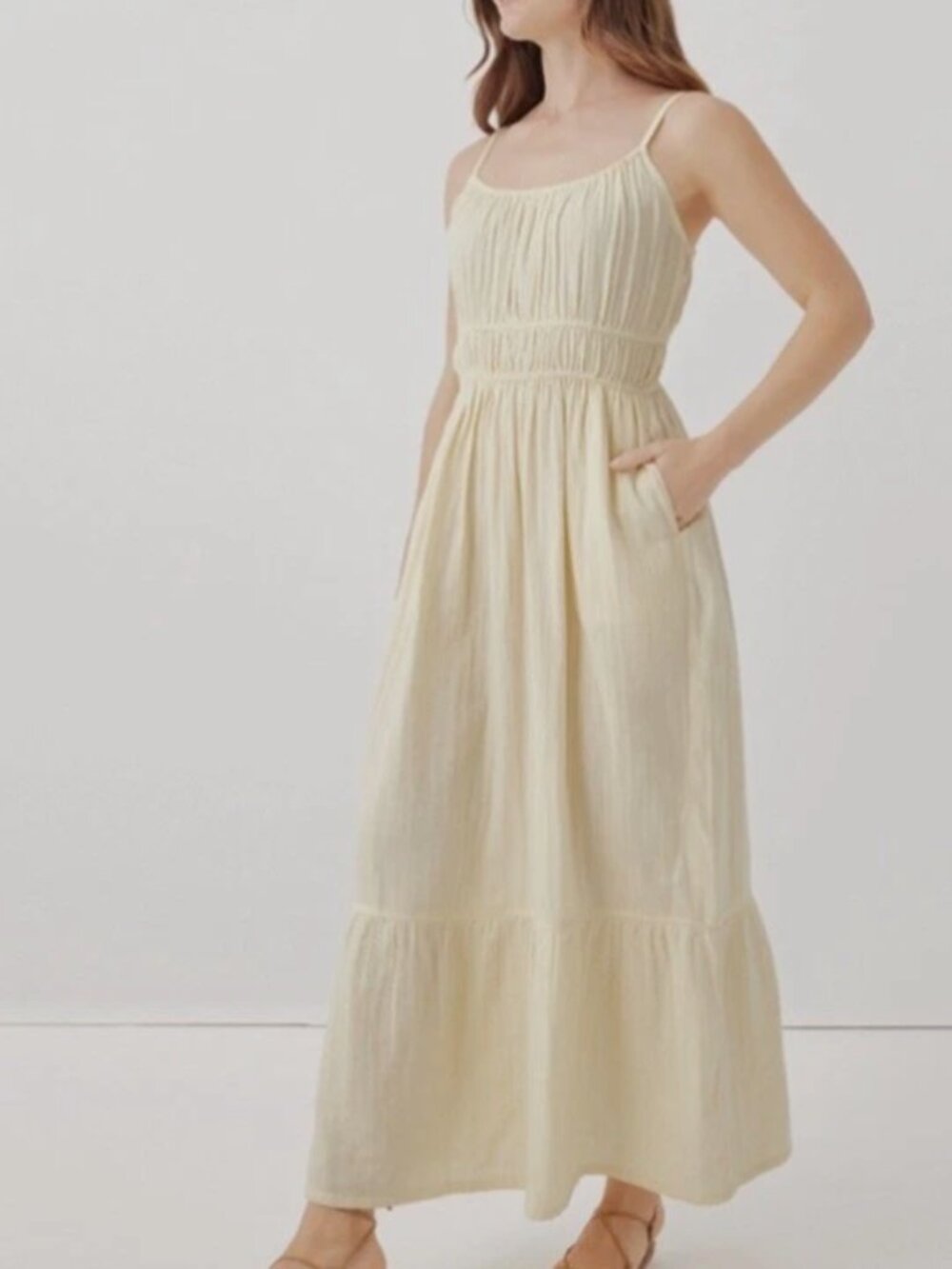 PACT Coastal Gauze Maxi Dress | Butter Yellow | NWT | XL